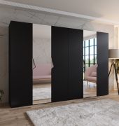 Armadio con ante a specchio "Zainab" 11, nero, maniglie: cashmere, 2 ante, 4 scomparti, 4 barre appendiabiti, Sistema "Soft-Close", 300 x 52 x 202 cm