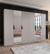 Armadio con ante a specchio "Zainab" 11, color cashmere, maniglie: nero, 2 ante, 4 scomparti, 4 barre appendiabiti, Sistema "Soft-Close", 300 x 52 x 202 cm