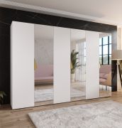 Armadio con ante a specchio "Zainab" 11, bianco, maniglie: oro, 3 ante, 3 scomparti, 3 barre appendiabiti, Sistema "Soft-Close", 300 x 52 x 202 cm