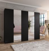 Armadio con ante a specchio "Zainab" 11, nero, maniglie: nero, 3 ante a specchio, 3 scomparti, 3 barre appendiabiti, Sistema "Soft-Close", 300 x 52 x 202 cm