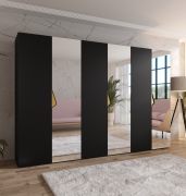Armadio con ante a specchio "Zainab" 11, nero, maniglie: oro, 3 ante, 3 scomparti, 3 barre appendiabiti, Sistema "Soft-Close", 300 x 52 x 202 cm