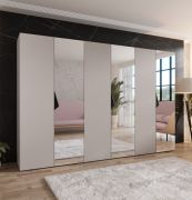 Armadio con ante a specchio "Zainab" 11, color cashmere, maniglie: nero, 3 ante, 3 scomparti, 3 barre appendiabiti, Sistema "Soft-Close", 300 x 52 x 202 cm