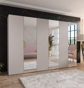 Armadio con ante a specchio "Zainab" 11, color cashmere, maniglie: oro, 3 scomparti, 3 barre appendiabiti, Sistema "Soft-Close", 300 x 52 x 202 cm