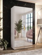 Armadio con ante a specchio "Zainab" 12, bianco, maniglie: oro, 1 scomparto, 1 barra appendiabiti, Sistema "Soft-Close", 100 x 52 x 202 cm