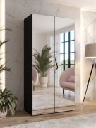 Armadio con ante a specchio "Zainab" 12, nero, maniglie: oro, 1 scomparto, 1 barra appendiabiti, Sistema "Soft-Close", 100 x 52 x 202 cm
