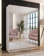 Armadio con ante a specchio "Zainab" 13, bianco, maniglie: cashmere, 2 scomparti, 2 barre appendiabiti, Sistema "Soft-Close", bordi in ABS, 150 x 52 x 202 cm