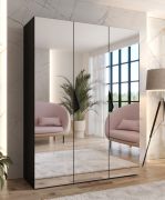 Armadio con ante a specchio "Zainab" 13, nero, maniglie: nero, 2 scomparti, 2 barre appendiabiti, Sistema "Soft-Close", bordi in ABS, 150 x 52 x 202 cm