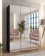 Armadio con ante a specchio "Zainab" 13, nero, maniglie: oro, 2 scomparti, 2 barre appendiabiti, Sistema "Soft-Close", bordi in ABS, 150 x 52 x 202 cm