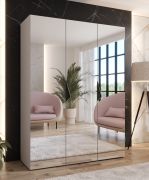 Armadio con ante a specchio "Zainab" 13, color cashmere, maniglie: nero, 2 scomparti, 2 barre appendiabiti, Sistema "Soft-Close", bordi in ABS, 150 x 52 x 202 cm