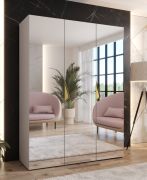 Armadio con ante a specchio "Zainab" 13, color cashmere, maniglie: oro, 2 scomparti, 2 barre appendiabiti, Sistema "Soft-Close", bordi in ABS, 150 x 52 x 202 cm