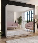 Armadio con ante a specchio "Zainab" 14, bianco, maniglie: nere, 2 scomparti, 2 barre appendiabiti, Sistema "Soft-Close", 200 x 52 x 202 cm