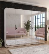 Armadio con ante a specchio "Zainab" 15, bianco, maniglie: nero, 3 scomparti, Sistema "Soft-Close", bordi in ABS, 250 x 52 x 202 cm