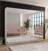 Armadio con ante a specchio "Zainab" 15, bianco, maniglie: oro, 3 scomparti, Sistema "Soft-Close", bordi in ABS, 250 x 52 x 202 cm