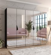 Armadio con ante a specchio "Zainab" 15, nero, maniglie: nero, 3 scomparti, Sistema "Soft-Close", bordi in ABS, 250 x 52 x 202 cm