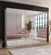 Armadio con ante a specchio "Zainab" 15, color cashmere, maniglie: cashmere, 3 scomparti, Sistema "Soft-Close", bordi in ABS, 250 x 52 x 202 cm