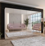 Armadio con ante a specchio "Zainab" 16, bianco, maniglie: cashmere, 4 scomparti, 4 barre appendiabiti, Sistema "Soft-Close", 300 x 52 x 202 cm