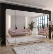 Armadio con ante a specchio "Zainab" 16, color cashmere, maniglie: nero, 4 scomparti, 4 barre appendiabiti, Sistema "Soft-Close", 300 x 52 x 202 cm