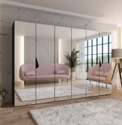 Armadio con ante a specchio, nero, maniglie: nero, 3 scomparti, 3 barre appendiabiti, Sistema "Soft-Close", 300 x 52 x 202 cm