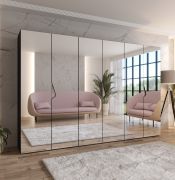 Armadio con ante a specchio "Zainab" 17, nero, maniglie: cashmere, 3 scomparti, 3 barre appendiabiti, Sistema "Soft-Close", 300 x 52 x 202 cm