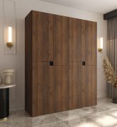 Armadio "Marieta" 03, color noce Warmia, 8 ante a battente, 6 scomparti, 2 barre appendiabiti, Sistema "Soft-Close", 160 x 52 x 203 cm