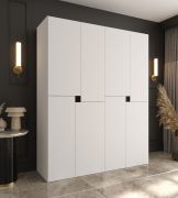 Armadio ad ante battenti "Marieta" 04, bianco, 8 ante, 6 scomparti, 2 barre appendiabiti, design senza maniglie, Sistema "Soft-Close", 180 x 52 x 203 cm