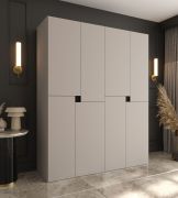 Armadio ad ante battenti "Marieta" 04, color cashmere, 8 ante, 6 scomparti, 2 barre appendiabiti, design senza maniglie, Sistema "Soft-Close", 180 x 52 x 203 cm