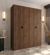 Armadio ad ante battenti "Marieta" 04, color noce Warmia, 8 ante a battente, 6 scomparti, 2 barre appendiabiti, design senza maniglie, Sistema "Soft-Close", 180 x 52 x 203 cm