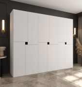 Armadio ad ante battenti "Marieta" 05, bianco, 12 ante, 9 scomparti, 3 barre appendiabiti, design senza maniglie, Sistema "Soft-Close", 240 x 52 x 203 cm