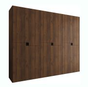 Armadio ad ante battenti "Marieta" 06, color noce Warmia, 12 ante, 9 scomparti, 3 barre appendiabiti, Sistema "Soft-Close", 270 x 52 x 203 cm