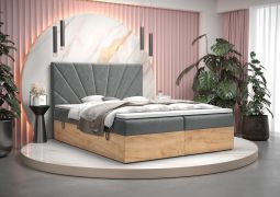 Letto matrimoniale Pilio 24 in velour grigio | Dettagli in rovere dorato | Superficie 160 x 200 cm