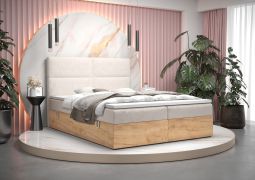 Letto singolo con contenitore Pilio 31 | Beige & Golden Craft oak | Superficie 140 x 200 cm | Materasso Bonell