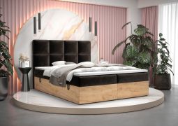Letto matrimoniale Pilio 57 con contenitore | Nero e Golden Craft Oak | 180 x 200 cm | Materasso Bonell H3