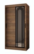 Armadio ad ante scorrevoli "Dero" 01, color noce Warmia, 2 ante di cui 1 a specchio, 5 scomparti, 2 barre appendiabiti, 100 x 62 x 200 cm