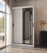 Armadio ad ante scorrevoli "Dero" 02, bianco opaco, 2 ante di cui 1 a specchio, 5 scomparti, 2 barre appendiabiti, 120 x 62 x 200 cm