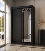 Armadio ad ante scorrevoli "Dero" 02, nero opaco, 2 ante di cui 1 a specchio, 5 scomparti, 2 barre appendiabiti, 120 x 62 x 200 cm