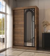 Armadio ad ante scorrevoli "Dero" 02, color noce Warmia, 2 ante di cui 1 a specchio, 5 scomparti, 2 barre appendiabiti, 120 x 62 x 200 cm