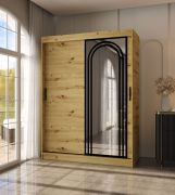 Armadio ad ante scorrevoli "Dero" 03, color rovere Artisan, 2 ante di cui 1 a specchio, 5 scomparti, 2 barre appendiabiti, 150 x 62 x 200 cm