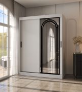 Armadio ad ante scorrevoli "Dero" 03, bianco opaco, 2 ante di cui 1 a specchio, 5 scomparti, 2 barre appendiabiti, 150 x 62 x 200 cm