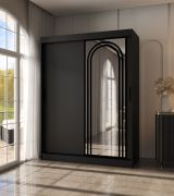 Armadio ad ante scorrevoli "Dero" 03, nero opaco, 2 ante di cui 1 a specchio, 5 scomparti, 2 barre appendiabiti, 150 x 62 x 200 cm