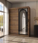 Armadio ad ante scorrevoli "Dero" 03, color noce Warmia, 2 ante di cui 1 a specchio, 5 scomparti, 2 barre appendiabiti, 150 x 62 x 200 cm