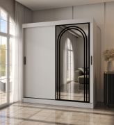 Armadio ad ante scorrevoli "Dero" 04, bianco opaco, 2 ante di cui 1 a specchio, 10 scomparti, 2 barre appendiabiti, 180 x 62 x 200 cm