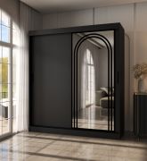 Armadio ad ante scorrevoli "Dero" 04, nero opaco, 2 ante di cui 1 a specchio, 10 scomparti, 2 barre appendiabiti, 180 x 62 x 200 cm