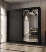 Armadio ad ante scorrevoli "Dero" 05, nero opaco, 2 ante di cui 1 a specchio, 10 scomparti, 2 barre appendiabiti, 200 x 62 x 200 cm