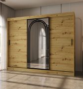 Armadio ad ante scorrevoli "Dero" 06, color rovere Artisan, 3 ante di cui 1 a specchio, 10 scomparti, 2 barre appendiabiti, 250 x 62 x 200 cm
