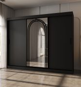 Armadio ad ante scorrevoli "Dero" 06, nero opaco, 3 ante di cui 1 a specchio, 10 scomparti, 2 barre appendiabiti, 250 x 62 x 200 cm