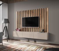 Parete attrezzata "Kinn" 02, color cashmere, 1 mobile TV, sistema "push to open", 180 x 35 x 148 cm