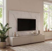 Mobile TV "Vestnes" 01, color cashmere/marmo bianco, boiserie, Sistema "push-to-open", 180 x 45 x 155 cm