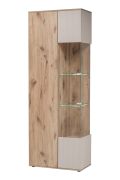 Vetrinetta "Barnebasen" 03, color rovere Viking/cashmere, 2 ante, 10 scomparti, illuminazione a LED incl., sistema "push to open", 70 x 40 x 197 cm