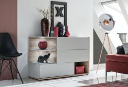 Cassettiera Bjordal 44 | Rovere Wellington e Grigio | 77 x 120 x 40 cm | Illuminazione LED