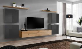Pensile moderno Balestrand 64 | Grigio e Rovere Wotan | 11 scomparti | 150 x 320 x 40 cm